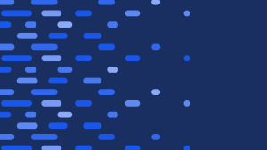 There are closely set horizontal bars of different sizes on one end of the dataflow pattern. When moving towards the other end, the bars become sparser and turn into dots before the other end. The bars in the image are different shades of electric blue.